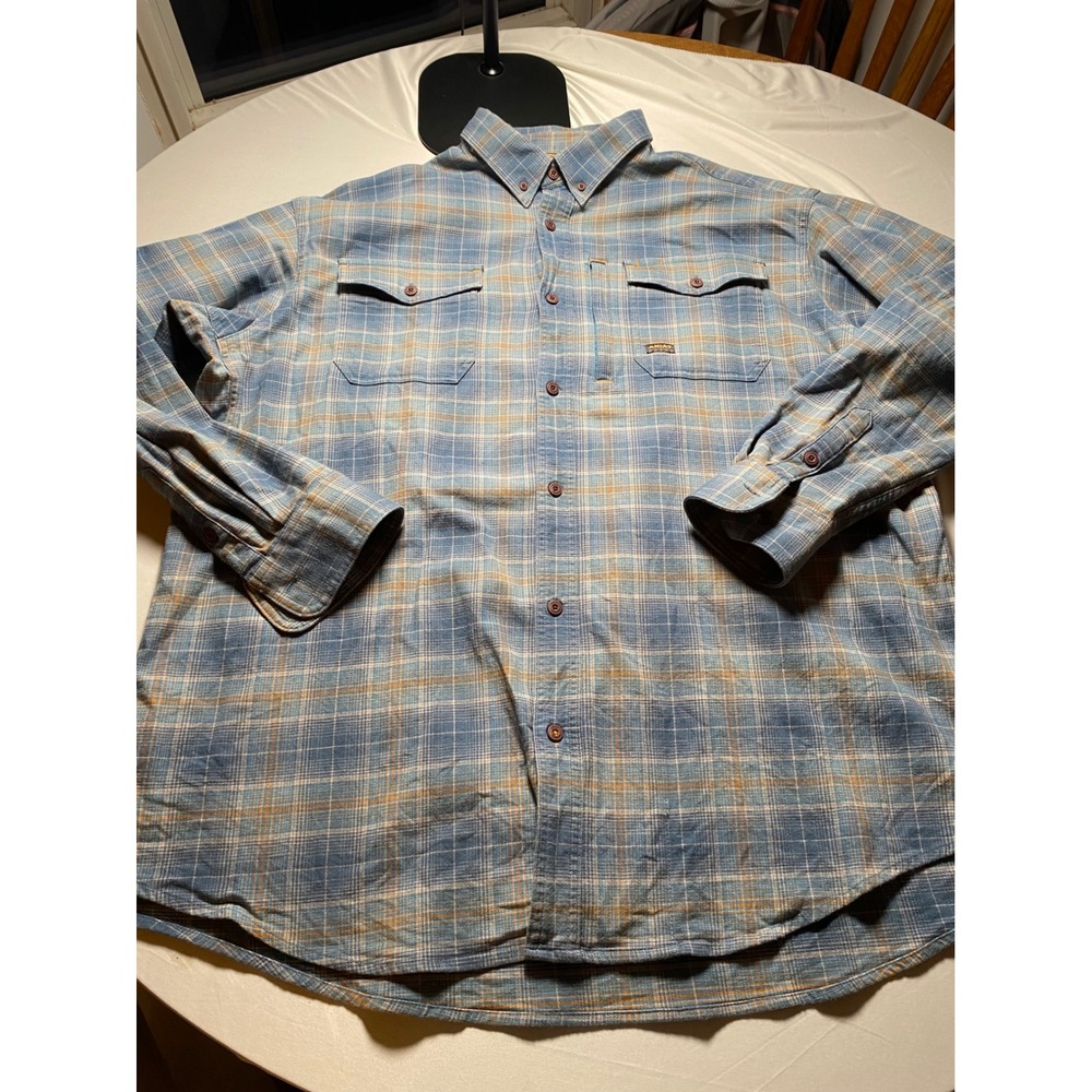 Ariat Rebar Mens XXL Blue Orange Plaid DuraStretch Flannel Work Shirt 10046638